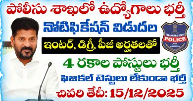 TSLPRB: ఇంటర్, డిగ్రీ, పీజీ అర్హతలతో తెలంగాణ పోలీసు శాఖలో ఉద్యోగాలు భర్తీకి నోటిఫికేషన్ విడుదల